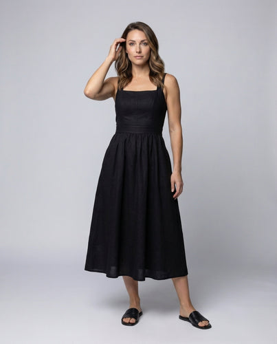 Women’s Strap Midi Dress Contoured Corset Bodice