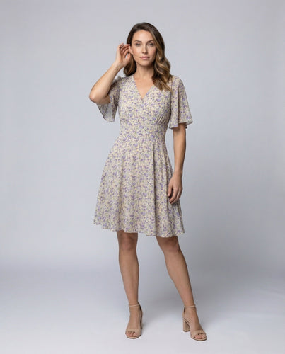 Women's Wrap Midi Dress Flared Sleeves A-Line