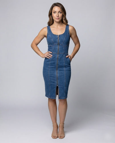 Women's Jeans Corset Dress Seam Panels Metal Zipper