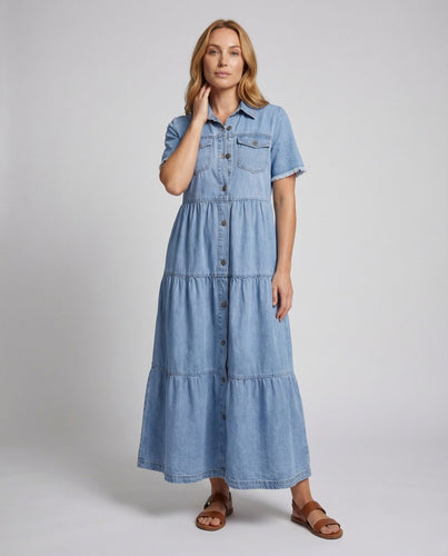 Women's Jeans Maxi Dress Shirt Blouse Style Tiered Skirt