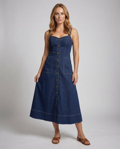 Women Jeans Maxi Dress Tailored Corset