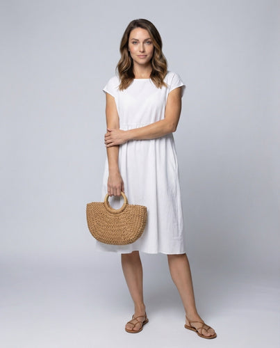 Ladies Summer Dress Linen Look Under Bust Seam