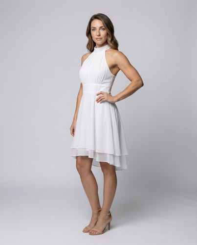 Women Chiffon Halter Dress Asymmetrical Tiered Hem