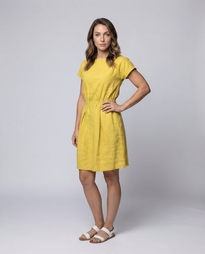 Women's Linen Midi Dress Elastic Waistband