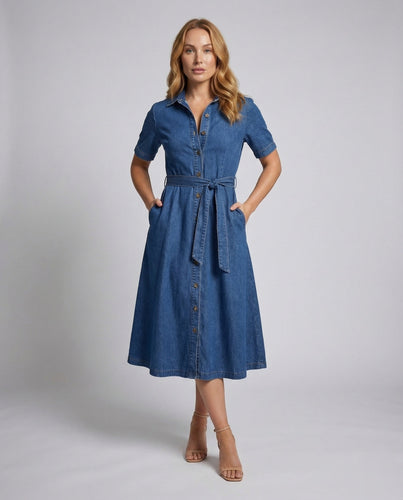 Women's Shirt Blouse Midi Dress Wide Tie Belt