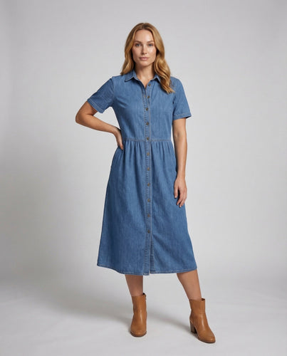 Women Jeans Shirt Dress Tailored Dart Seams
