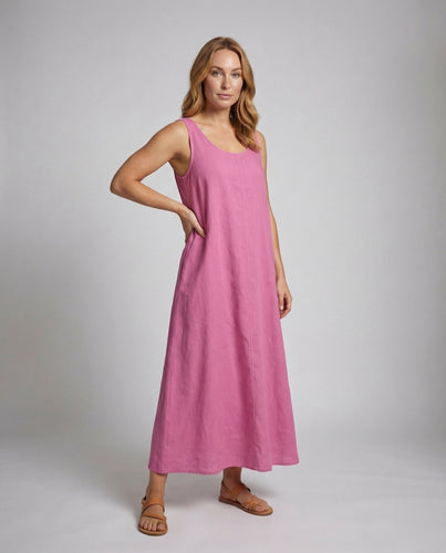 Women's A-Line Maxi Dress Ruched Linen Look
