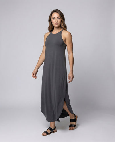Women's Jersey Maxi Dress Halter Back Curved Hem