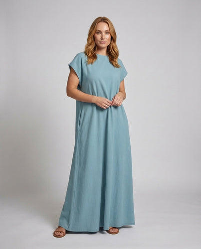 Women's Linen-Cotton Maxi Dress Boat Neck