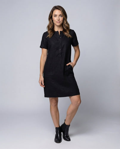 Women's Linen Blend Short Dress Henley Button Placket