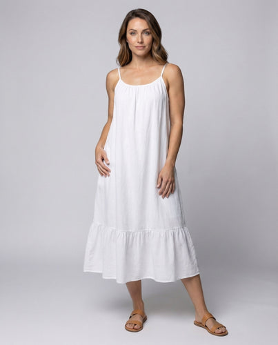 Ladies Maxi Dress Linen Look Ruffle Tier