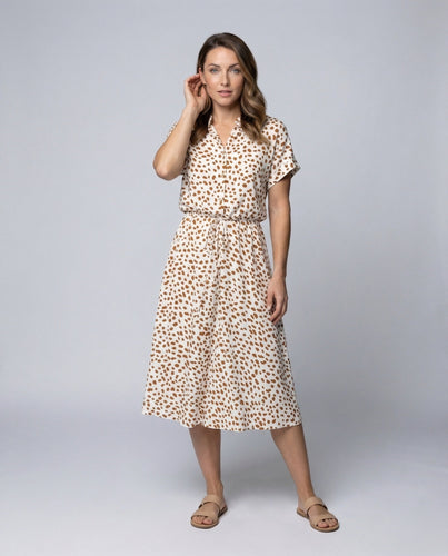 Women's Midi Dress Dot Pattern Drawstring Waistband