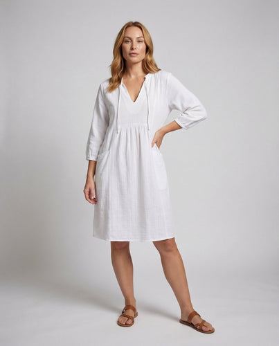 Women Beach Midi Dress Linen-Cotton Blend