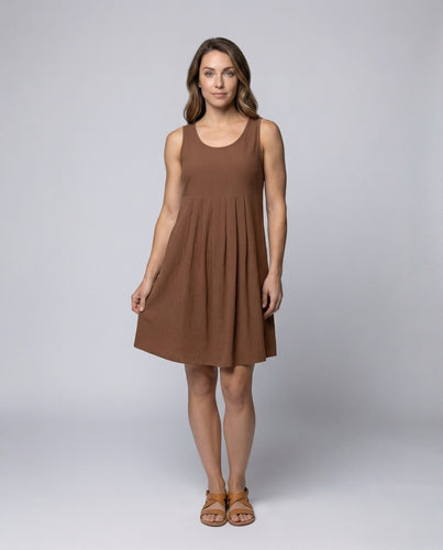 Women Midi Dress Empire Waist Seam Knife Pleats