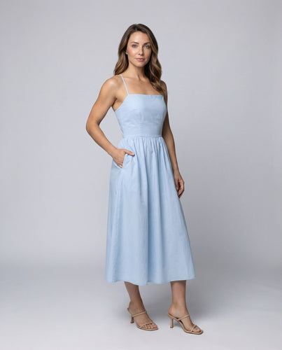 Women's Cotton Blend Maxi Dress Ruched Waistline