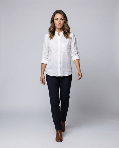 Women's Linen Basic Blouse Mandarin Collar