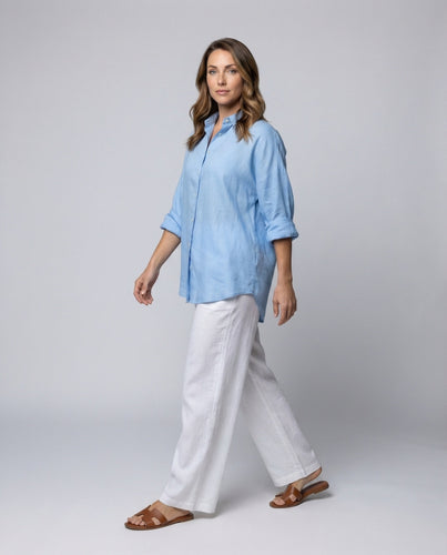 Women Linen Shirt Blouse Extra Wide Cuffs