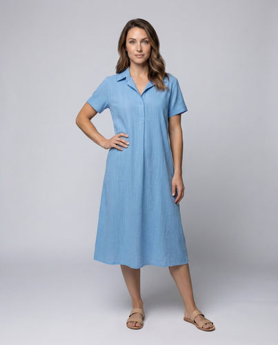 Women Shirt Blouse Midi Dress Wide A-Line