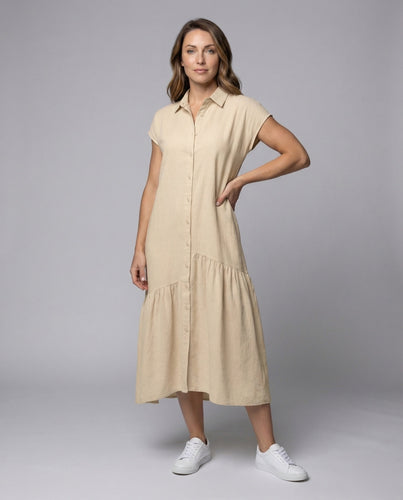 Women Shirt Blouse Midi Dress Asymmetrical Tiered Seam