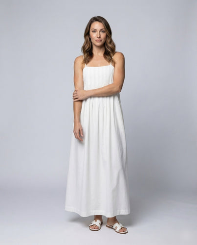 Women Maxi Dress Box Pleats Spaghetti Straps