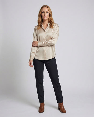 Women's Blouse Silky Fabric Pearl Button Placket