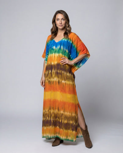Women's Batik Maxi Dress Kaftan Cut Leg Slit