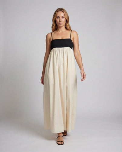 Women Empire Maxi Dress Contrasted Bustier Insert