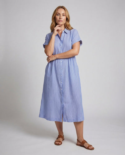 Women’s Shirt Dress Midi Length Roll-Up Sleeves