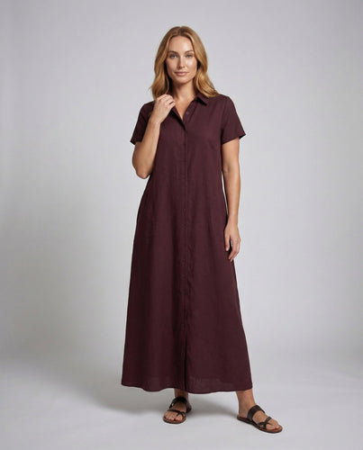 Women Shirt Blouse-Max Dress Continuous Button Placket