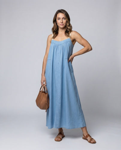 Women's Maxi Dress Contrast Straps Side Pockets