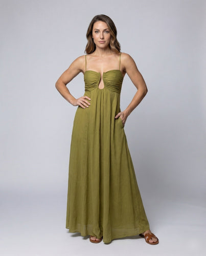 Women's Maxi Dress Ruched Bustier Keyhole Neckline