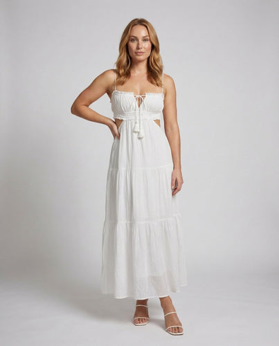 Women's Maxi Dress Side Cutouts Ruched Bustier