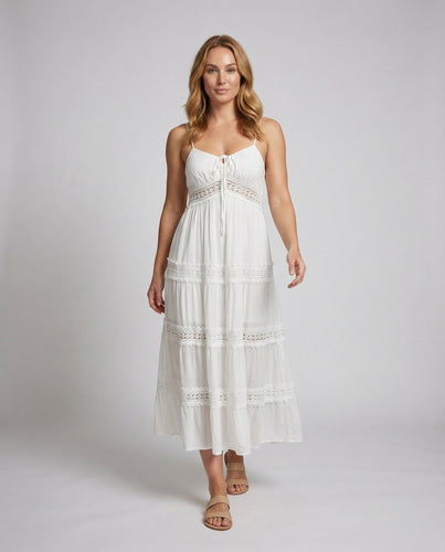 Women's Maxi Dress with Lace Inserts Tiered Skirt