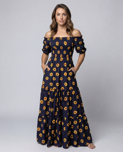 Women's Maxi Dress Carmen Neckline Ruffle Skirt