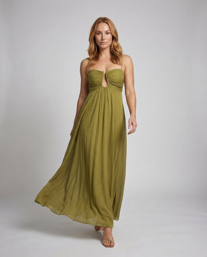 Women's Maxi Dress Keyhole Neckline Metal Ring
