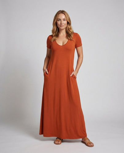 Women's Jersey Maxi Dress V-Neck Insert Pockets