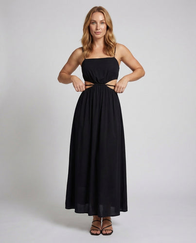 Women Midi Dress Side Cut-Outs Spaghetti Straps
