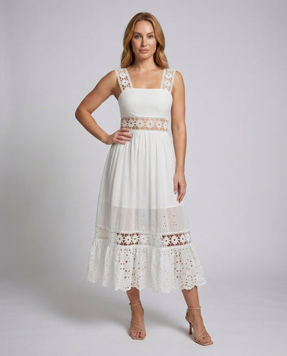 Women's Midi Dress Crocheted Lace Inserts
