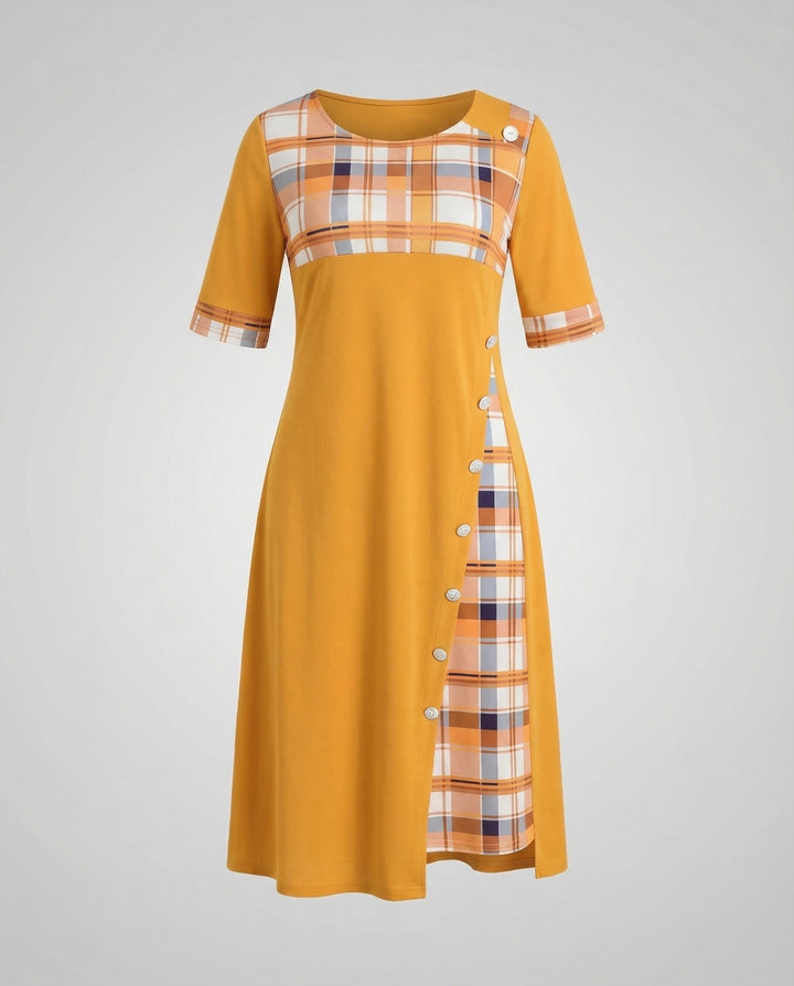 Women's Midi Dress Checked Top 3/4 Sleeves
