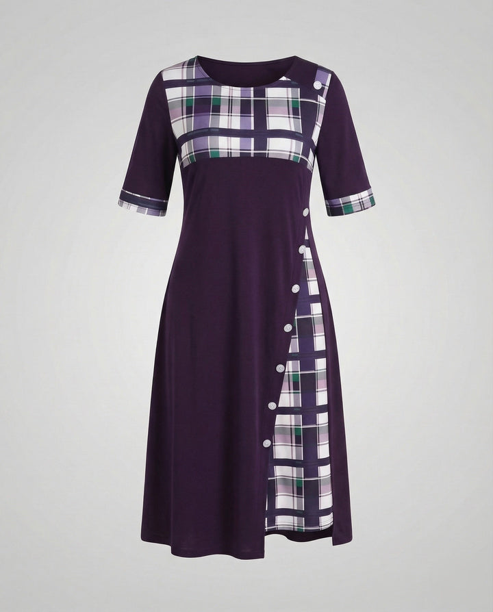 Ladies Midi Dress Checkered Top 3/4 Sleeves