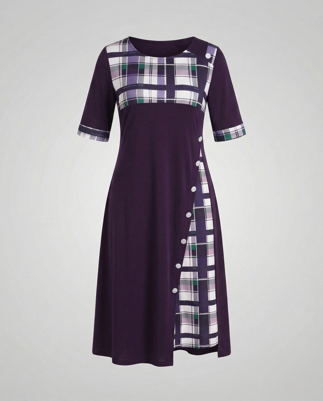 Women's Midi Dress Checked Top 3/4 Sleeves