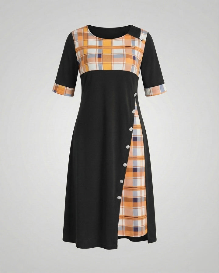 Women's Midi Dress Checked Top 3/4 Sleeves