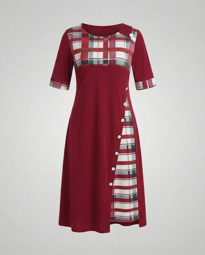 Ladies Midi Dress Checkered Top 3/4 Sleeves