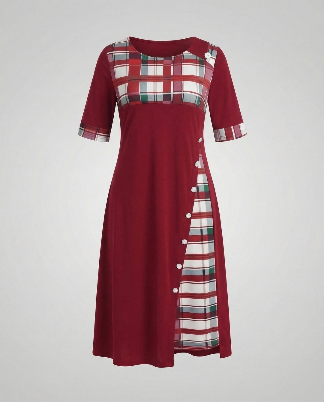Women's Midi Dress Checked Top 3/4 Sleeves