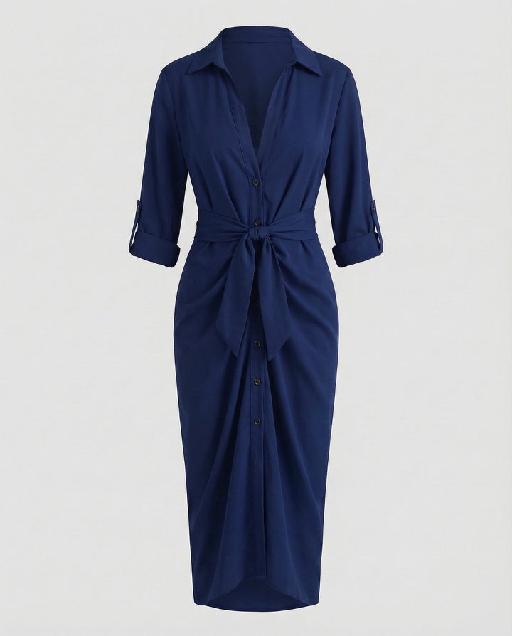 Women Shirt Blouse Wrap Dress Tie Belt