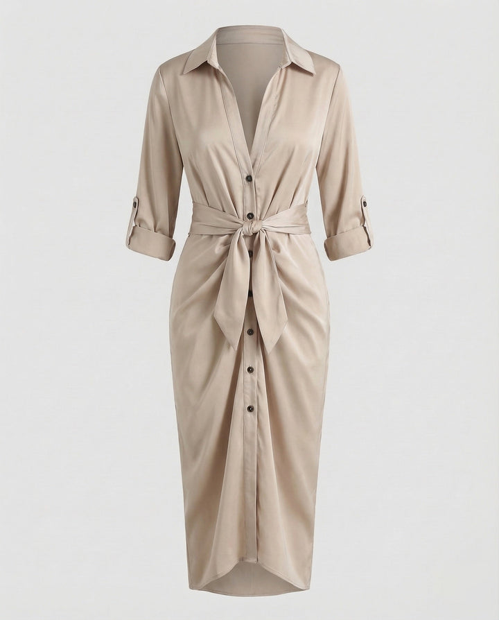 Women Shirt Blouse Wrap Dress Tie Belt