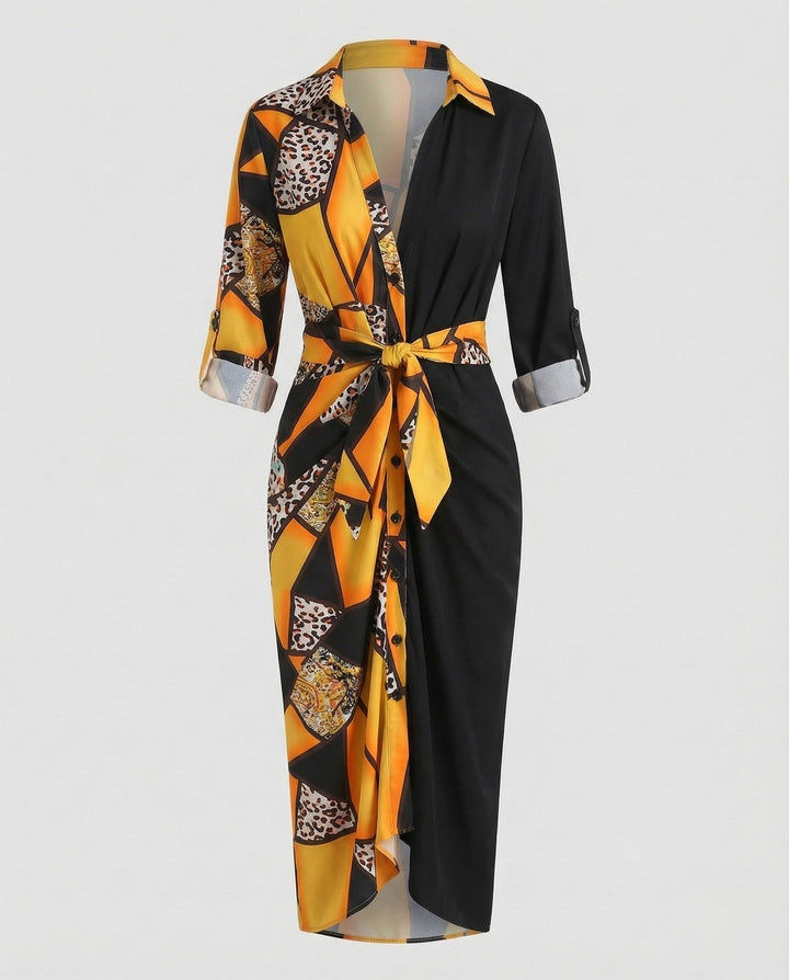 Women's Shirt Blouse Wrap Dress with Ties