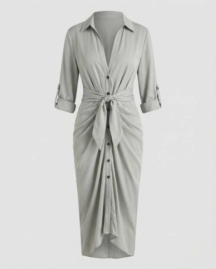 Women's Shirt Blouse Wrap Dress with Ties