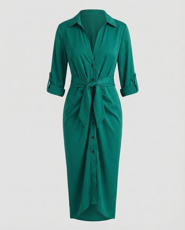 Women's Shirt Blouse Wrap Dress with Ties