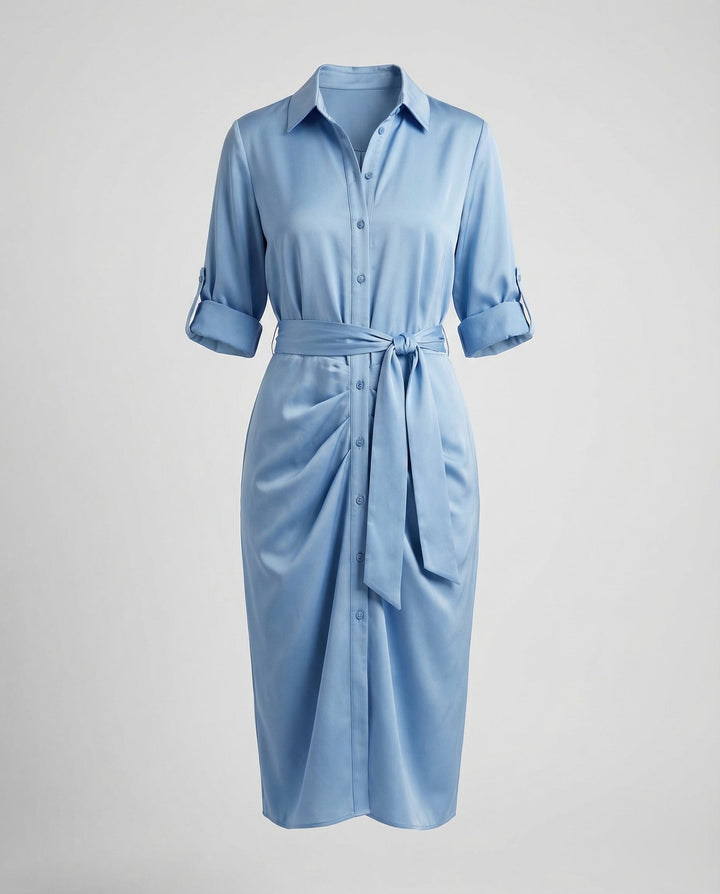Women Shirt Blouse Wrap Dress Tie Belt